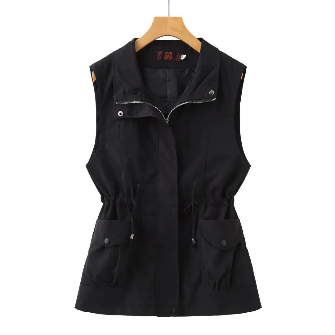 waist and thin vest short 2025 spring and autumn new Korean version loose mother casual versatile vest jacket