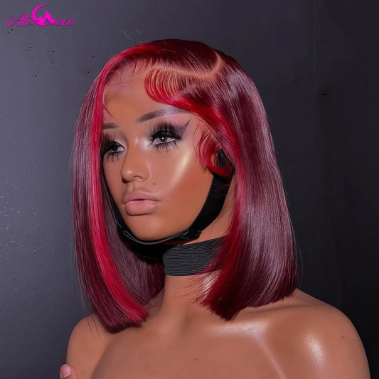 Highlight Red 99J Bob Wig Human Hair 180 Density 13x4 Lace Front Wigs for Women Straight Short Bob Wig Human Hair Wigs