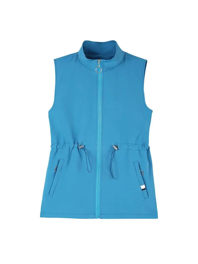 Spring Autumn Women's Waist-Cinching Vest Outerwear Jacket plus Size Slimming Fashionable Polyester Short Zipper Casual